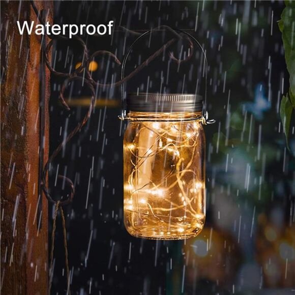 Solar Mason Jar Lights - 8 Pack 30 LED Solar Fairy Lights Outdoor, Waterproof - Picture 5 of 7